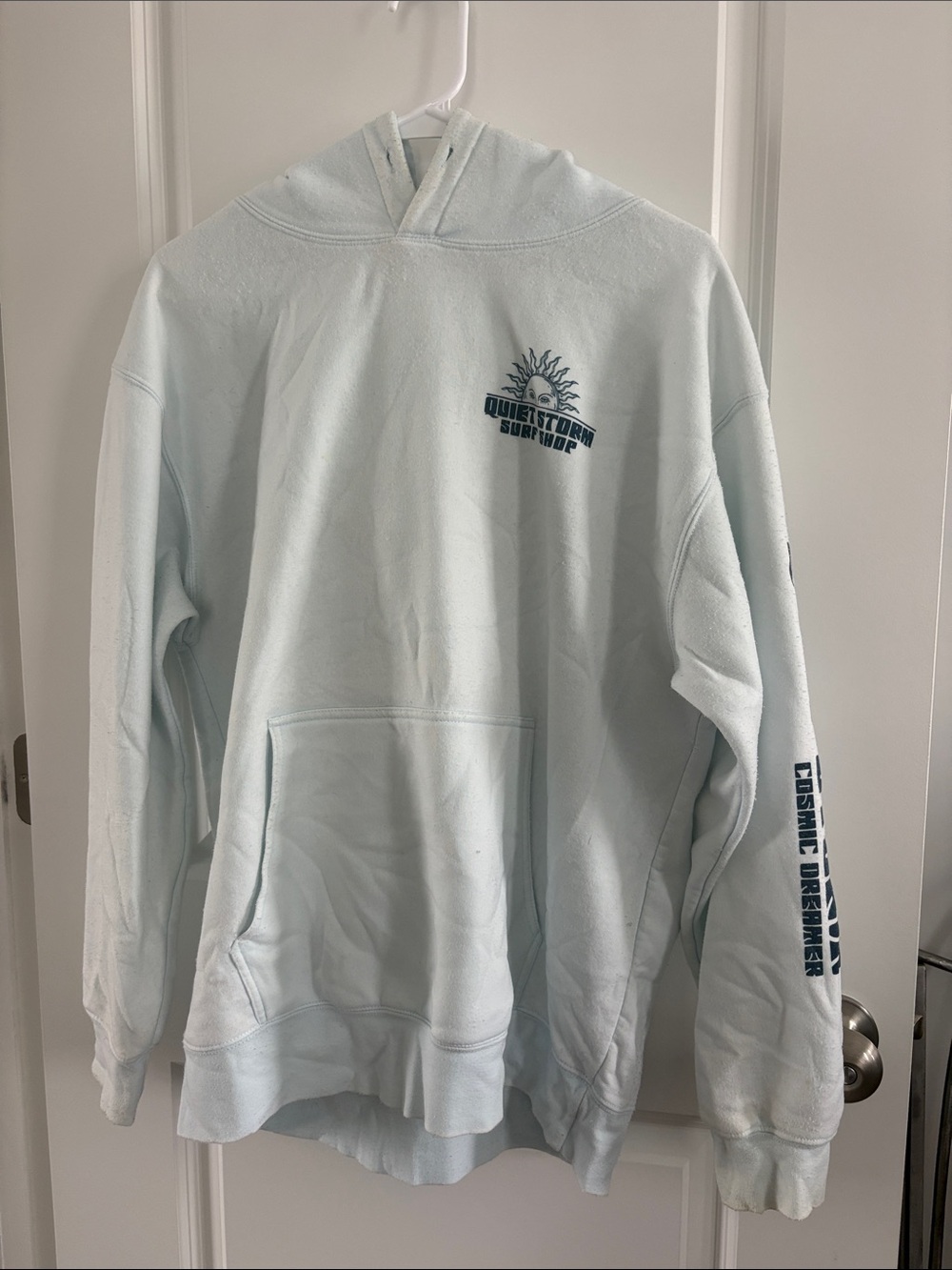 Light Blue Graphic Pullover Hoodie with Sun Logo